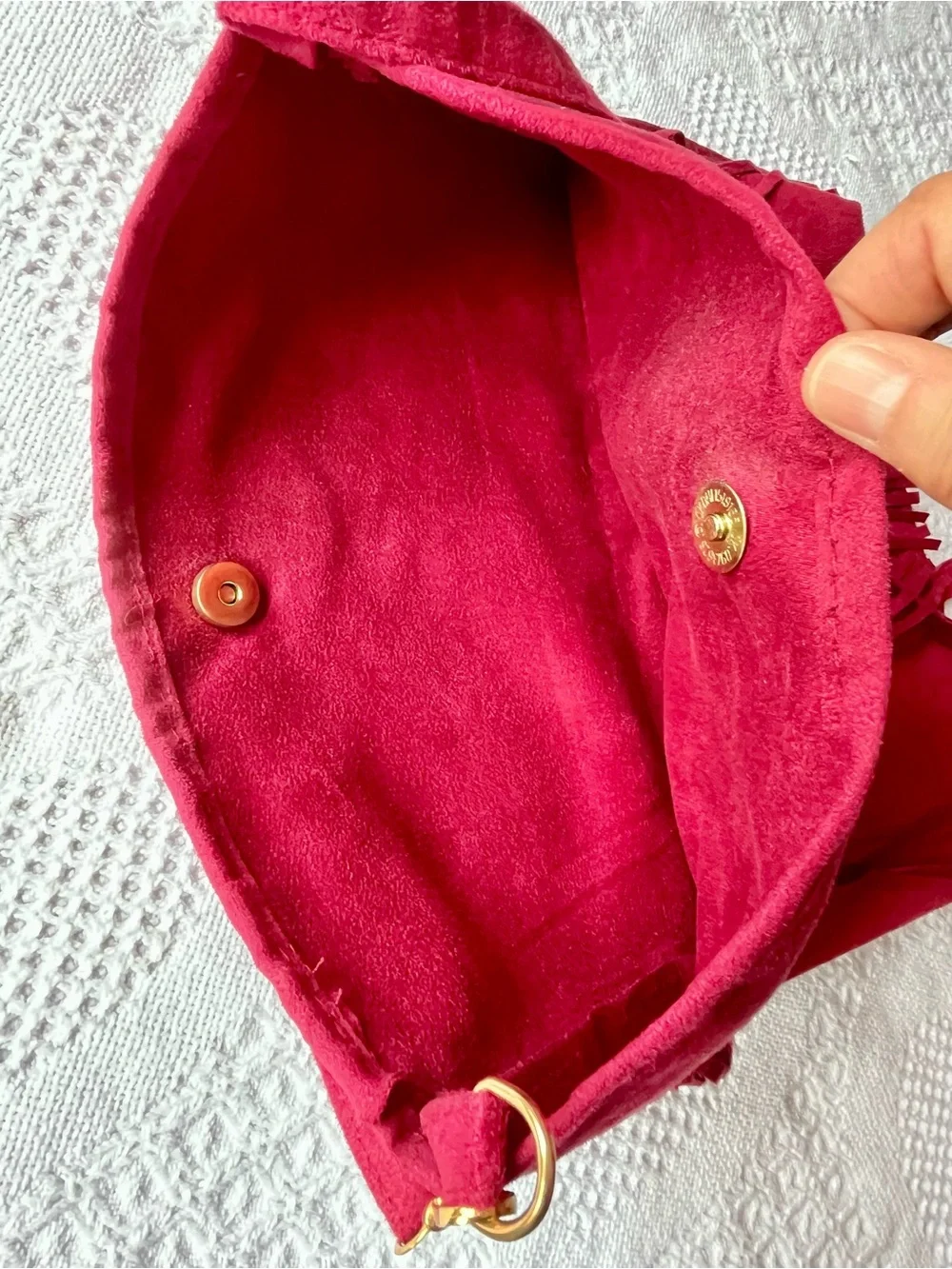 Vegan Suede Bright Red Soft Fringed Hobo Shoulder Bag with Long Adjustable Strap